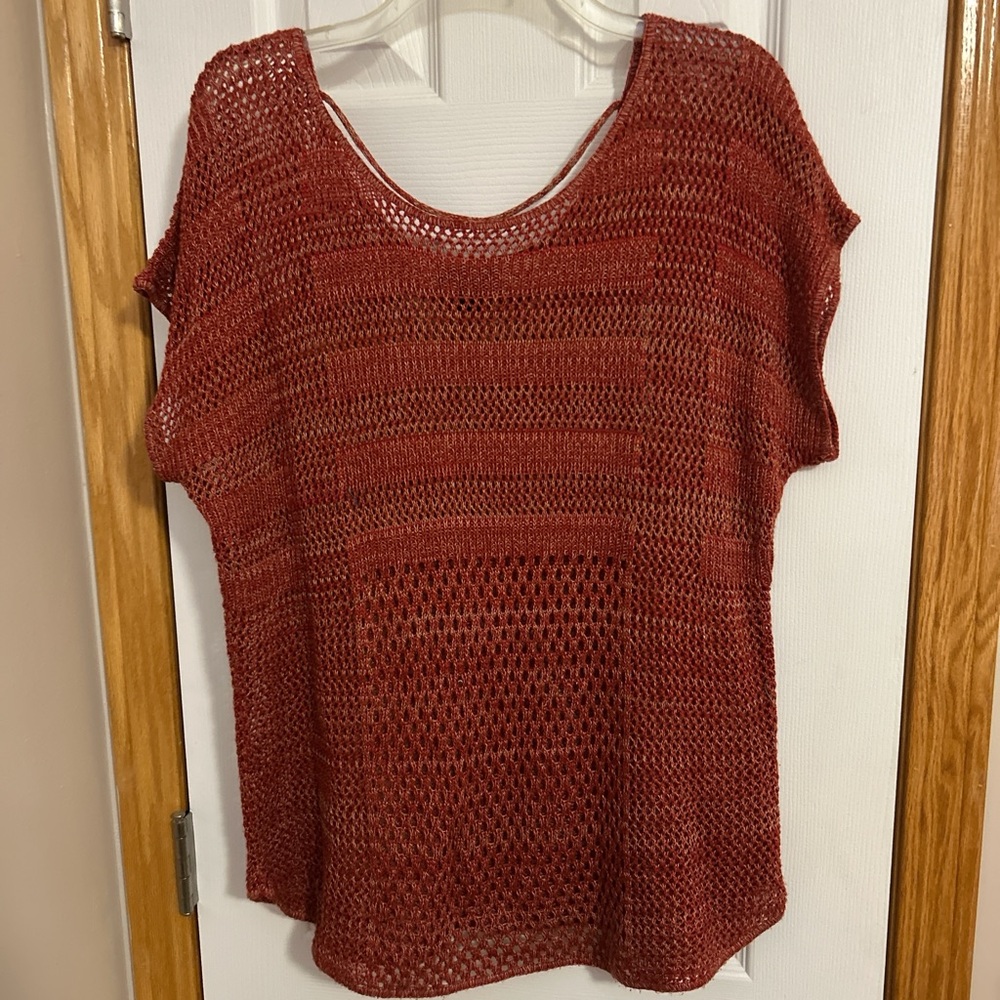 a.n.a Rust Knit Mesh Top
